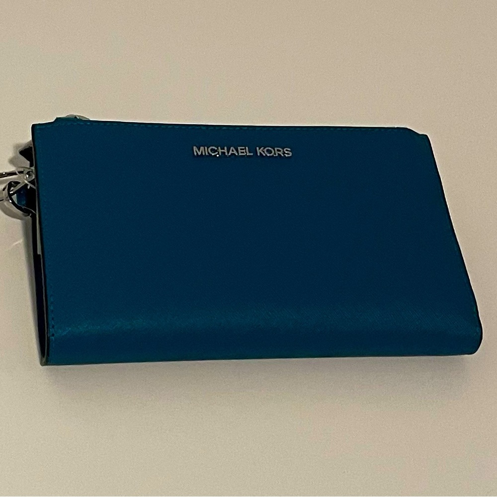 MICHAEL KORS NWT double zip wallet wristlet lagoon leather